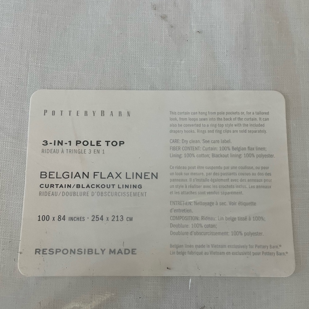 Pottery Barn Belgian Flax Linen Blackout Curtain in White 100x84 - Picture 3 of 7